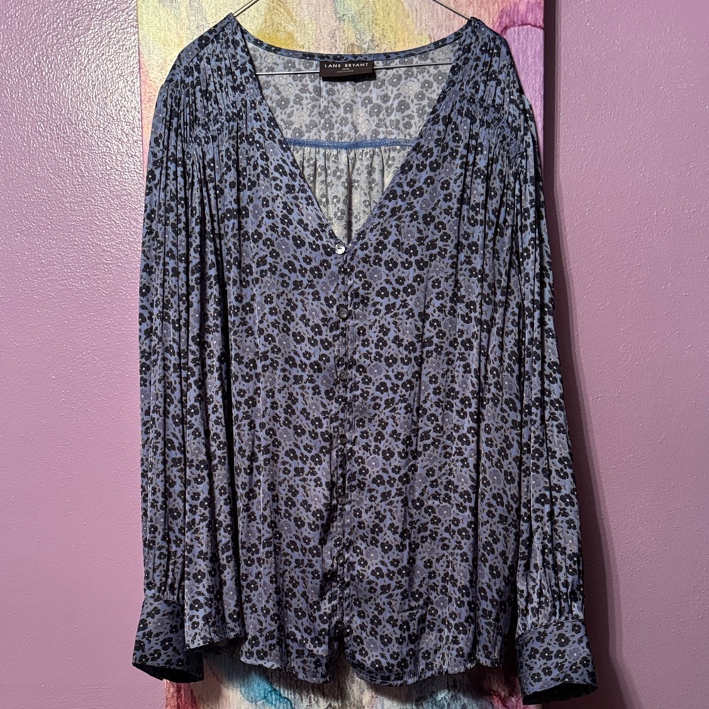 Lane Bryant Shades of  Blue Floral Blouse
